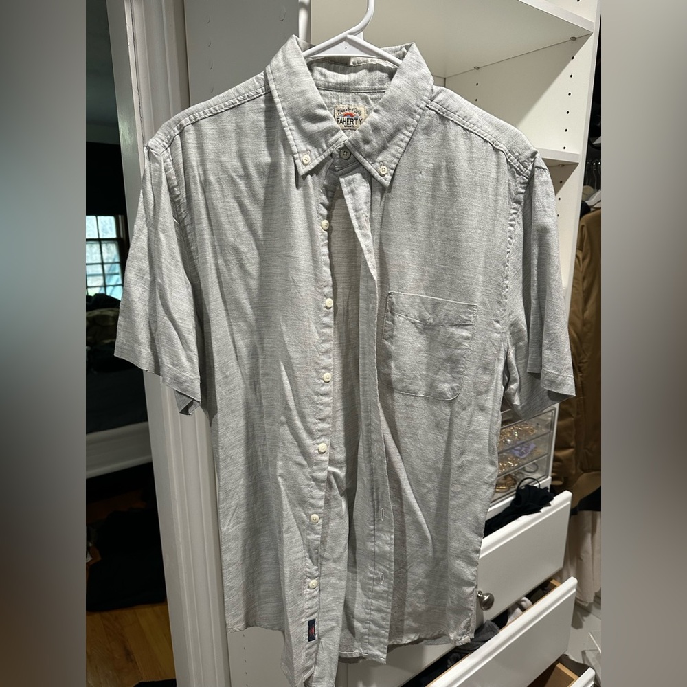 Men’s Faherty L Classic Gray Button-Down Shirt